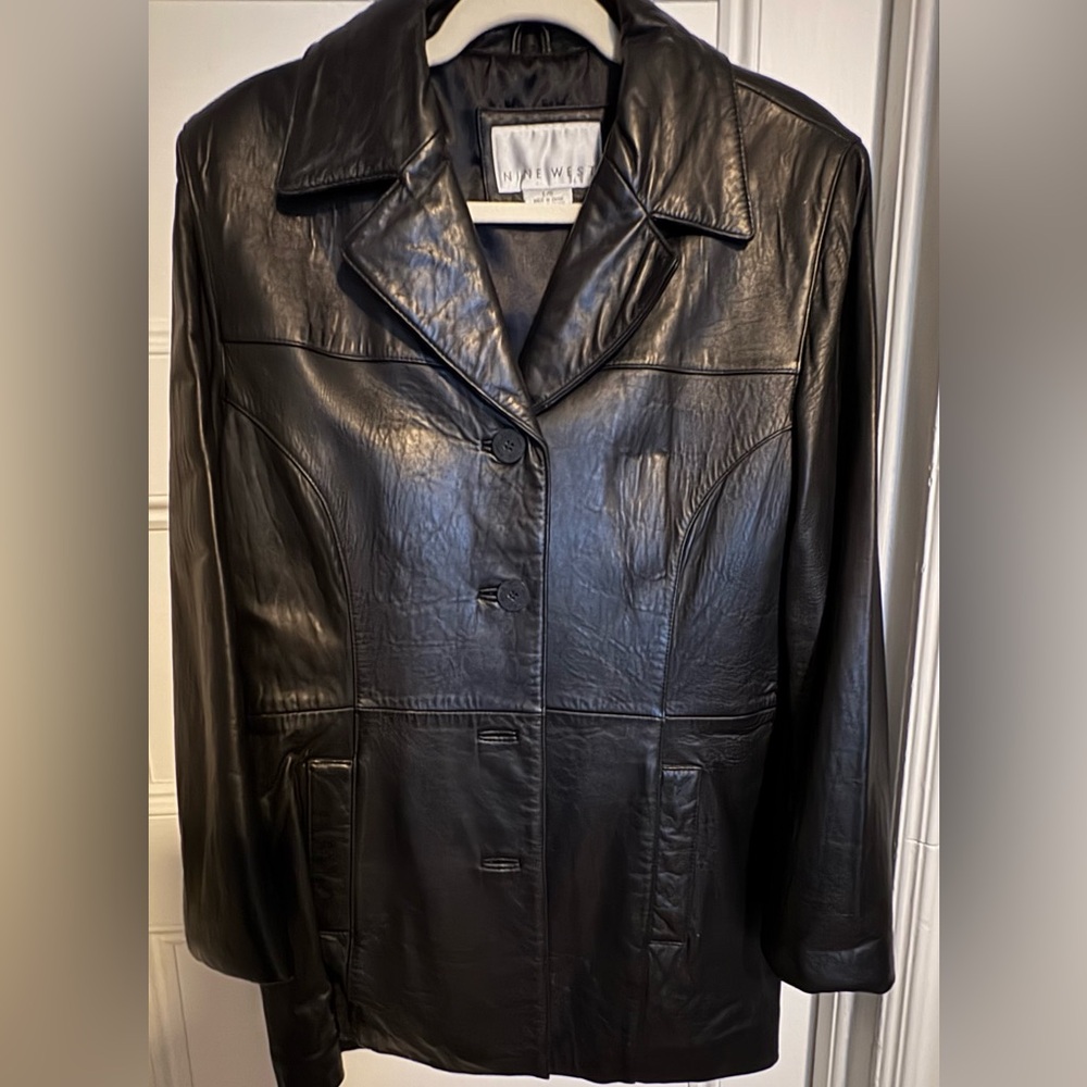 Nine West Black Genuine Leather Jacket
